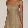Philomena Embellished Soft-Scoop Backless Fitted Mini Dress in Gold