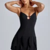 Piera Ruffle A-Line Mini Dress in Black
