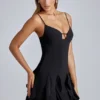 Piera Ruffle A-Line Mini Dress in Black
