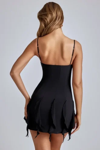 Piera Ruffle A-Line Mini Dress in Black