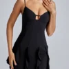 Piera Ruffle A-Line Mini Dress in Black