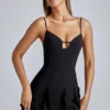 Piera Ruffle A-Line Mini Dress in Black