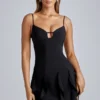 Piera Ruffle A-Line Mini Dress in Black