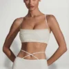 Pisa Embellished Cross Back Crop Top in White