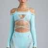 Pixie Embellished Cropped Shrug in Ice Blue