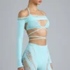 Pixie Embellished Cropped Shrug in Ice Blue