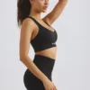 Plunge Neck Define Luxe Sports Bra in Black