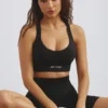 Plunge Neck Define Luxe Sports Bra in Black