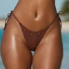 Polynesia Drawstring Thong Bikini Bottoms in Chocolate Brown