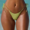 Polynesia Drawstring Thong Bikini Bottoms in Olive Green