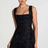 Posy Floral-Appliqué Square-Neck Corset Mini Dress in Black