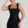 Posy Floral-Appliqué Square-Neck Corset Mini Dress in Black