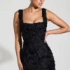 Posy Floral-Appliqué Square-Neck Corset Mini Dress in Black