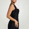 Posy Floral-Appliqué Square-Neck Corset Mini Dress in Black