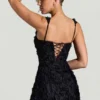 Posy Floral-Appliqué Square-Neck Corset Mini Dress in Black