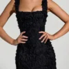 Posy Floral-Appliqué Square-Neck Corset Mini Dress in Black