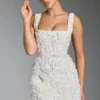 Posy Floral-Appliqué Square-Neck Corset Mini Dress in White
