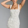 Posy Floral-Appliqué Square-Neck Corset Mini Dress in White