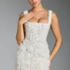 Posy Floral-Appliqué Square-Neck Corset Mini Dress in White