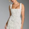 Posy Floral-Appliqué Square-Neck Corset Mini Dress in White