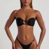 Praslin Bead-Embellished Bandeau Bikini Top in Black