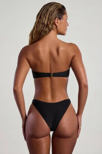 Praslin Bead-Embellished Bandeau Bikini Top in Black