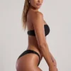 Praslin Bead-Embellished Bandeau Bikini Top in Black