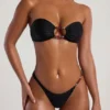 Praslin Bead-Embellished Bandeau Bikini Top in Black
