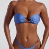 Praslin Bead-Embellished Bandeau Bikini Top in Powder Blue