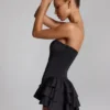 Priaska Ruffled Lace-Up Corset Playsuit in Black
