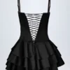 Priaska Ruffled Lace-Up Corset Playsuit in Black