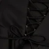Priaska Ruffled Lace-Up Corset Playsuit in Black