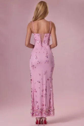 Primara Embellished Corset Maxi Dress in Candyfloss Pink