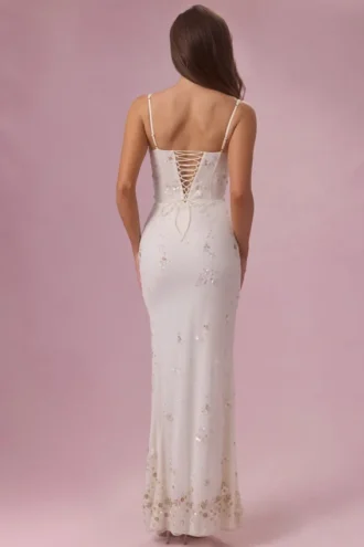 Primara Embellished Corset Maxi Dress in Ivory