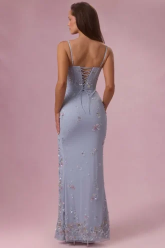 Primara Embellished Corset Maxi Dress in Powder Blue
