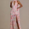 Primrose Premium Embellished Scarf-Detail Maxi Dress in Pink Floral Print