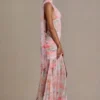 Primrose Premium Embellished Scarf-Detail Maxi Dress in Pink Floral Print