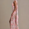 Primrose Premium Embellished Scarf-Detail Maxi Dress in Pink Floral Print