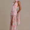 Primrose Premium Embellished Scarf-Detail Maxi Dress in Pink Floral Print