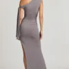 Prudy Off-Shoulder Ruched Tie-Detail Maxi Dress in Steel Grey