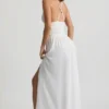 Pryana Plunge Cross-Back Maxi Dress in White