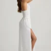 Pryana Plunge Cross-Back Maxi Dress in White