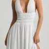 Pryana Plunge Cross-Back Maxi Dress in White