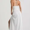 Pryana Plunge Cross-Back Maxi Dress in White
