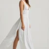 Pryana Plunge Cross-Back Maxi Dress in White