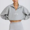 Quarter-Zip Cropped Sweatshirt in Grey Marl