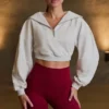 Quarter-Zip Cropped Sweatshirt in Grey Marl