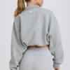 Quarter-Zip Cropped Sweatshirt in Grey Marl