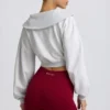 Quarter-Zip Cropped Sweatshirt in Grey Marl