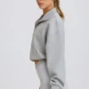 Quarter-Zip Cropped Sweatshirt in Grey Marl